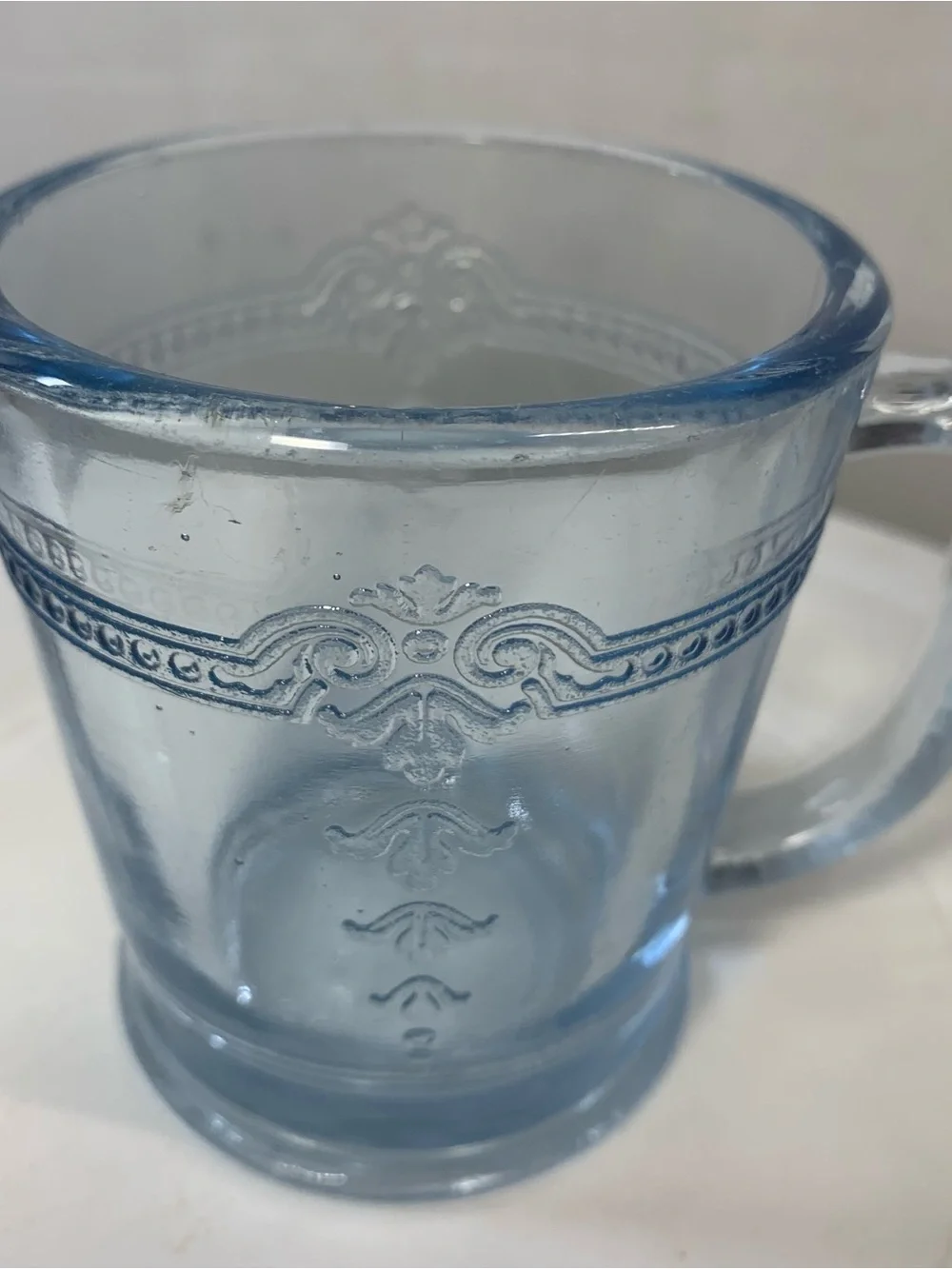 Vintage Fire King “Philbe” Blue Sapphire Clear Glass Mug. 3886